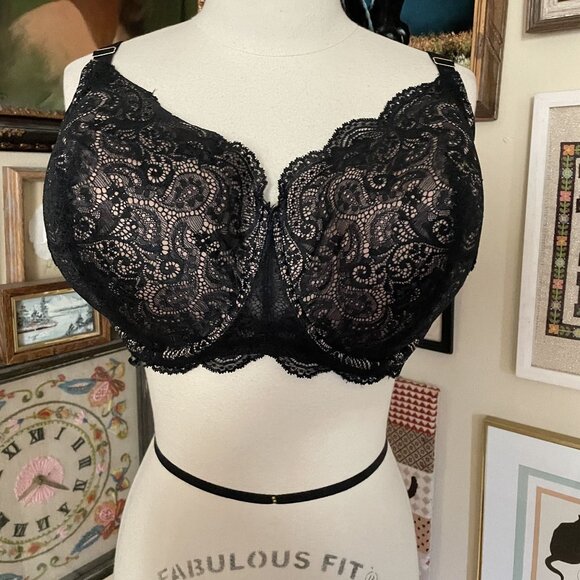 Thirdlove Black Lace Nylon Spandex Underwire Balconette Bra 44F - Picture 1 of 4